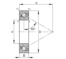 推力角接觸球軸承 BSB040072-2RS-T, 單向，接觸角 a = 60°，限制公差，兩側(cè)唇密封