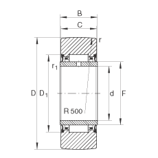 支撐型滾輪 NA2204-2RSR, 無(wú)軸向引導(dǎo)，兩側(cè)唇密封