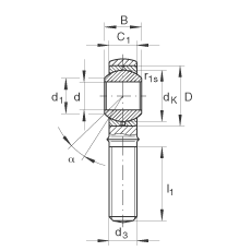 桿端軸承 GAKL6-PB, 根據(jù) DIN ISO 12 240-4 標(biāo)準(zhǔn)，帶左旋外螺紋，需維護(hù)
