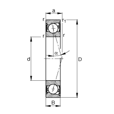 主軸軸承 B7200-C-2RSD-T-P4S, 調(diào)節(jié)，成對安裝，接觸角 α = 15°，兩側(cè)唇密封，非接觸，加嚴公差