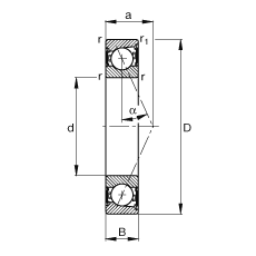 主軸軸承 B71922-E-2RSD-T-P4S, 調節，成對安裝，接觸角 α = 25°，兩側唇密封，非接觸，限制公差
