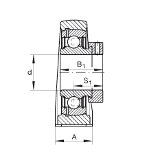 直立式軸承座單元 PAK40, 鑄鐵軸承座，外球面球軸承，根據(jù) ABMA 15 - 1991, ABMA 14 - 1991, ISO3228 帶有偏心緊定環(huán)
